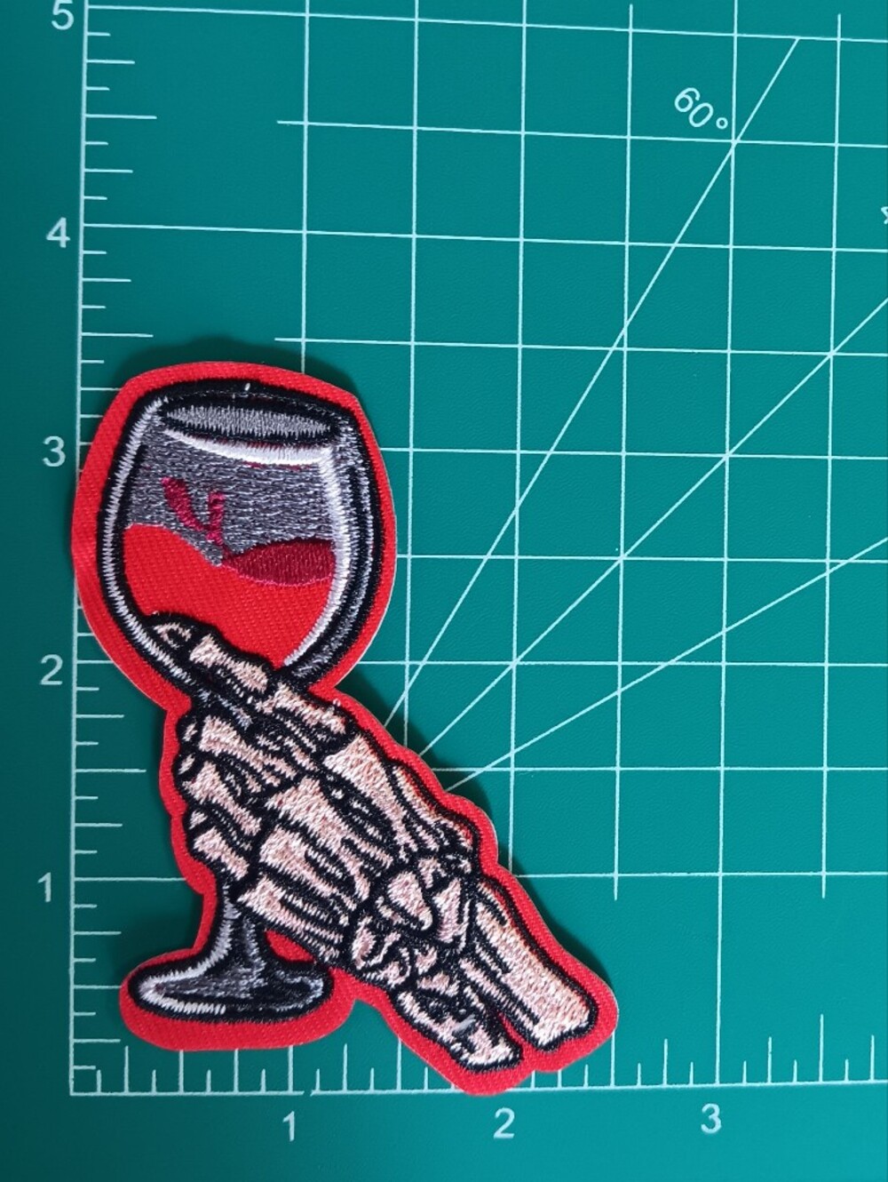 Skeleton Hand Wine Glass Embroidered Iron On Patch, Blood, Horror, Goth, Vampire - Picture 4 of 4